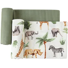Baby Born Blanket Muslin Swaddle Blanket Bamboo Cotton Soft Jungle Animal Print Newborn Wraps Stroller Bedding Cover