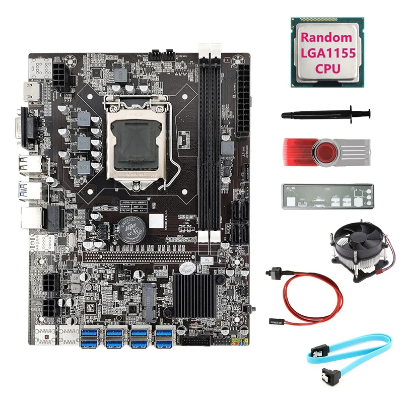B75 8USB ETH Mining Motherboard+Random CPU+64G USB Driver+Fan+SATA Cable+Switch Cable+Thermal Grease+Baffle For BTC
B75 8USB ETH Mining Motherboard+Random CPU+64G USB Driver+Fan+SATA Cable+Switch Cable+Thermal Grease+Baffle For BTC