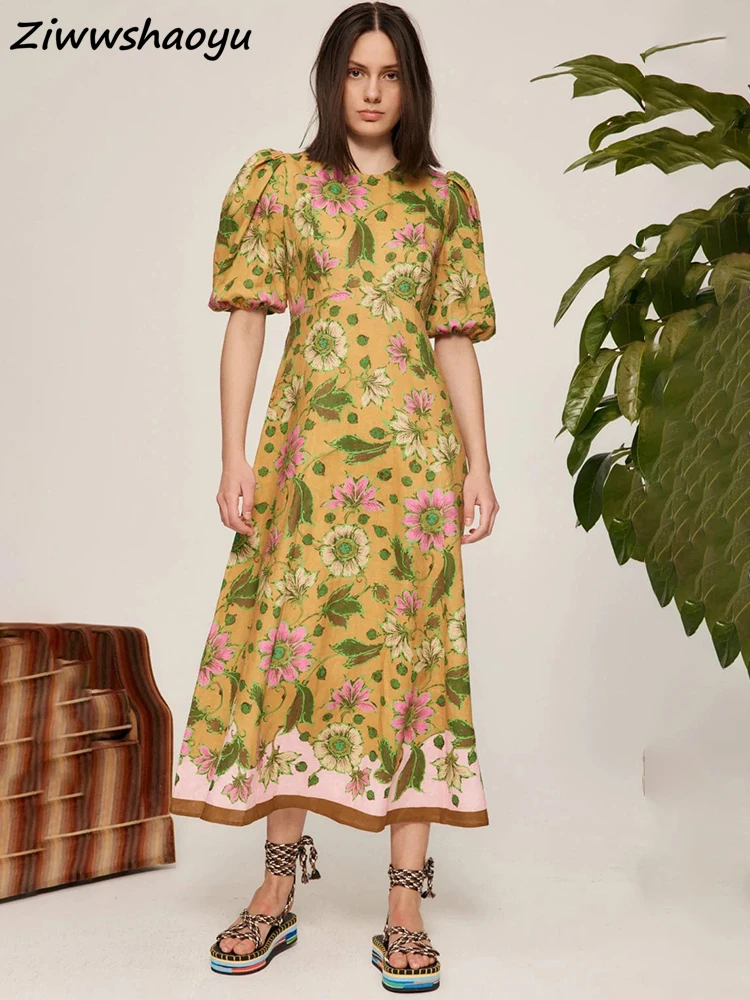 High Quality Summer Women Fashion Runway Designer Lantern Short Sleeve High Waist Flower Printed Elegant A-Line Midi Dresses
High Quality Summer Women Fashion Runway Designer Lantern Short Sleeve High Waist Flower Printed Elegant A-Line Midi Dresses