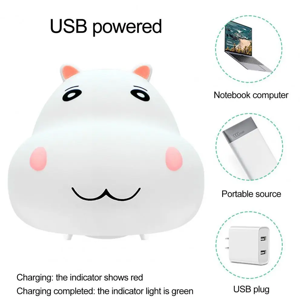Night Light Attractive 3 Gears Eye Protection Cartoon Hippo Shape Rechargeable LED Night Lamp for Home
Night Light Attractive 3 Gears Eye Protection Cartoon Hippo Shape Rechargeable LED Night Lamp for Home