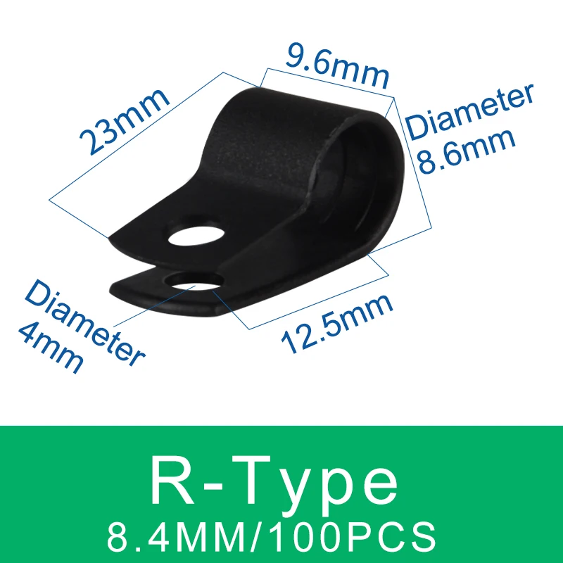 Пластиковые кабельные зажимы R-типа, черные
Пластиковые кабельные зажимы R-типа, черные