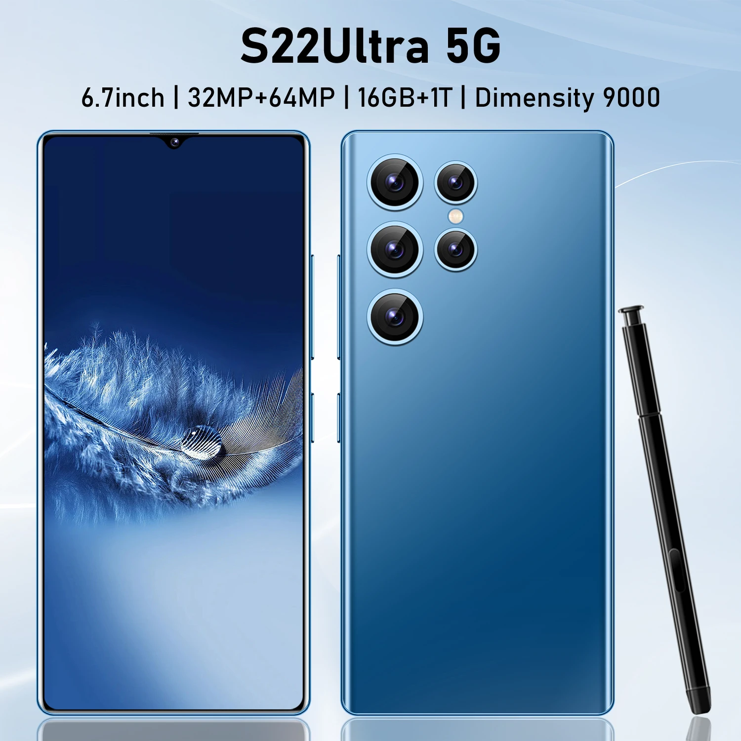 The New One of Sky Blue S22 Ultra SmartPhone 16GB+1TB Mobile Phones Type-C 6.7 Inch HD Screen 32MP+64MP Camera 4G/5G Celulares
The New One of Sky Blue S22 Ultra SmartPhone 16GB+1TB Mobile Phones Type-C 6.7 Inch HD Screen 32MP+64MP Camera 4G/5G Celulares
