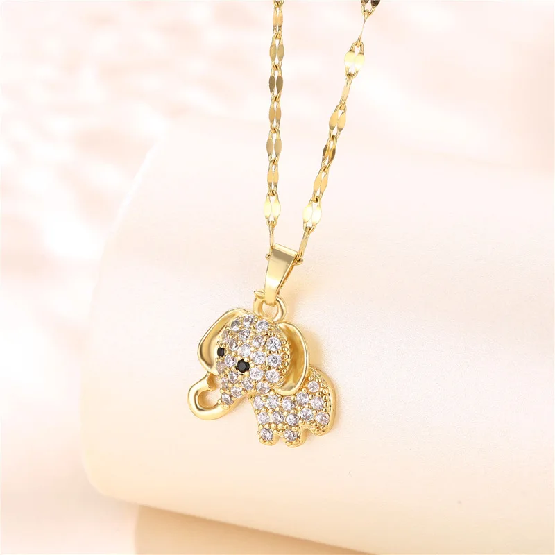 Cute Gold Color Elephant Crystal Necklaces Stainless Steel Lip Chains Zirconia Pendant Charm Choker Jewelry Gifts for Women Girl
Cute Gold Color Elephant Crystal Necklaces Stainless Steel Lip Chains Zirconia Pendant Charm Choker Jewelry Gifts for Women Girl