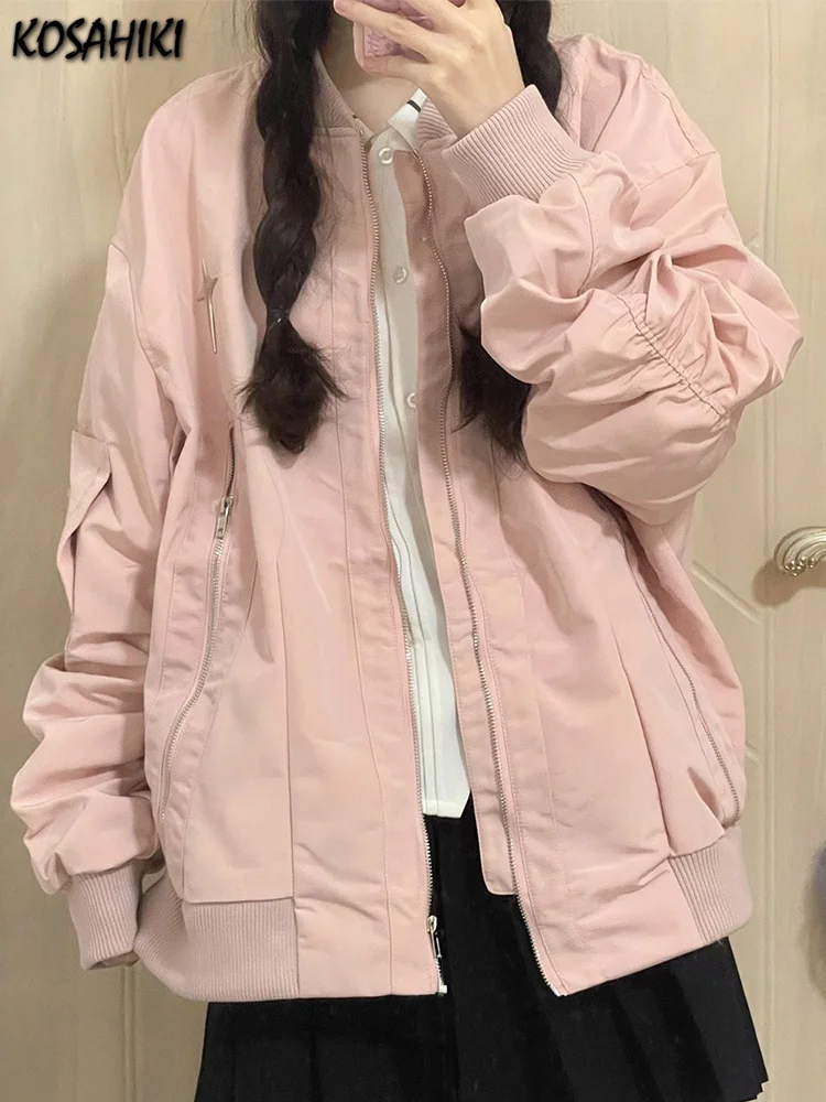 

Женская куртка в стиле пэчворк Y2k, розовая весенняя куртка премиум-класса в японском стиле Харадзюку, свободная бейсбольная куртка, 2023