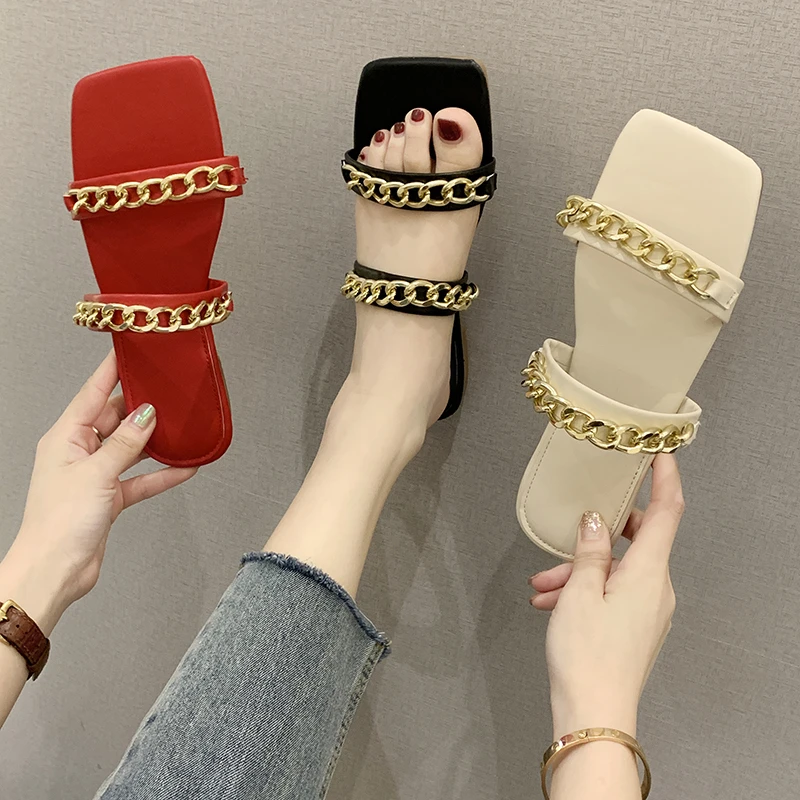 Women Slippers Chain Square Head Fashion Flats Sandals 2022 New Outdoor Beach Vacation Slides Casual Simple Female Shoes
Women Slippers Chain Square Head Fashion Flats Sandals 2022 New Outdoor Beach Vacation Slides Casual Simple Female Shoes