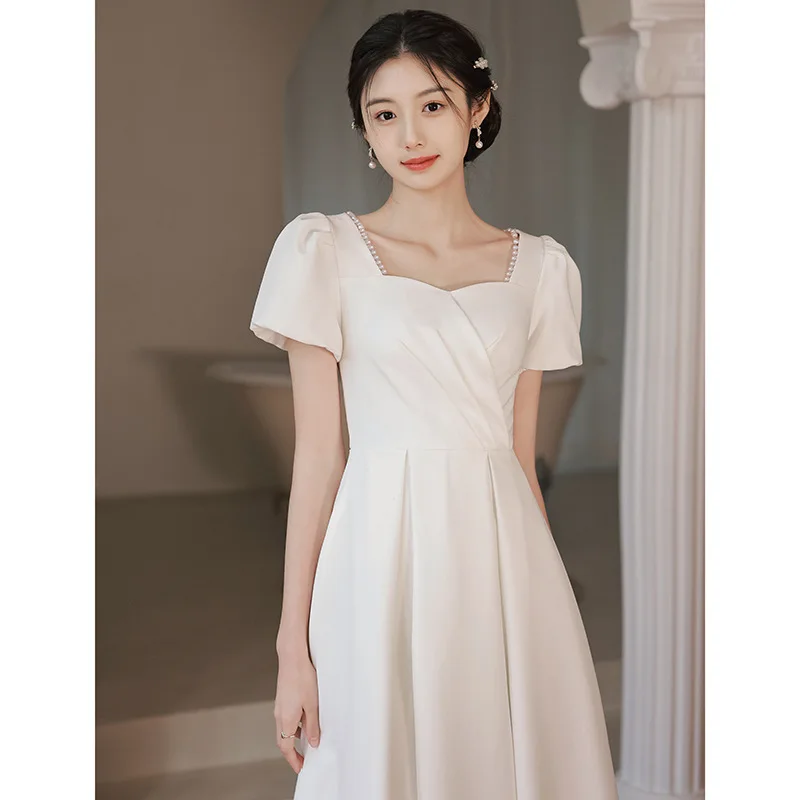 

Evening Dress For Women White Graduation Date Small French Winter Engagement Registration Ball Gown