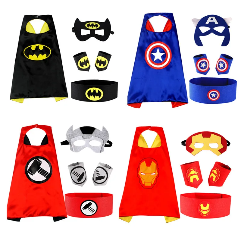 

Kids Carnival Captain America Iron Man Spider-Man Cosplay Children's Cape Cloak Mask Thor Hulk Halloween Boys and Girls Party