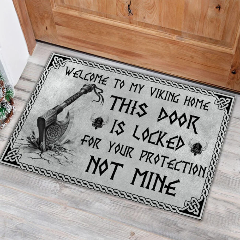 

CLOOCL Entrance Doormat Welcome To Viking Home One-sided Printing Floor Mat Flannel Antiskid Carpet Soft Area Rugs