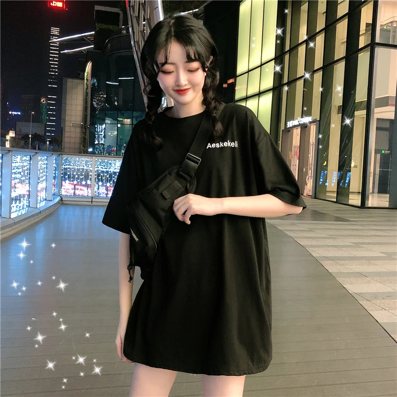 Summer Korean 2022 new Harajuku style loose medium long letter print black large short sleeve T-shirt women ins 
Summer Korean 2022 new Harajuku style loose medium long letter print black large short sleeve T-shirt women ins