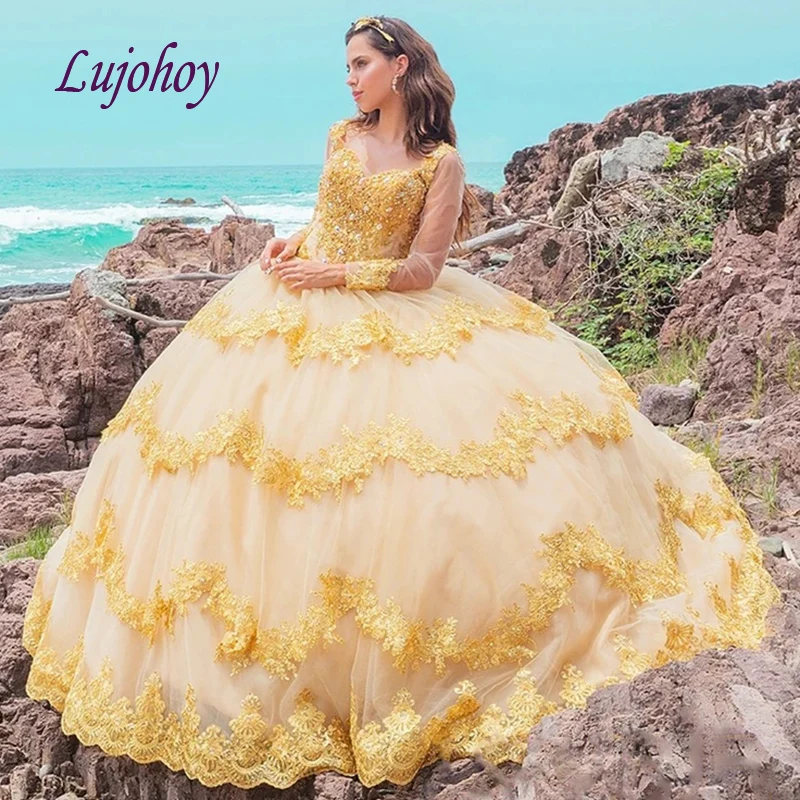 Элегантное золотистое кружевное платье Quinceanera с длинным рукавом бальное платье из тюля для женщин и девушек милое маскарадное платье принц...
Элегантное золотистое кружевное платье Quinceanera с длинным рукавом бальное платье из тюля для женщин и девушек милое маскарадное платье принц...