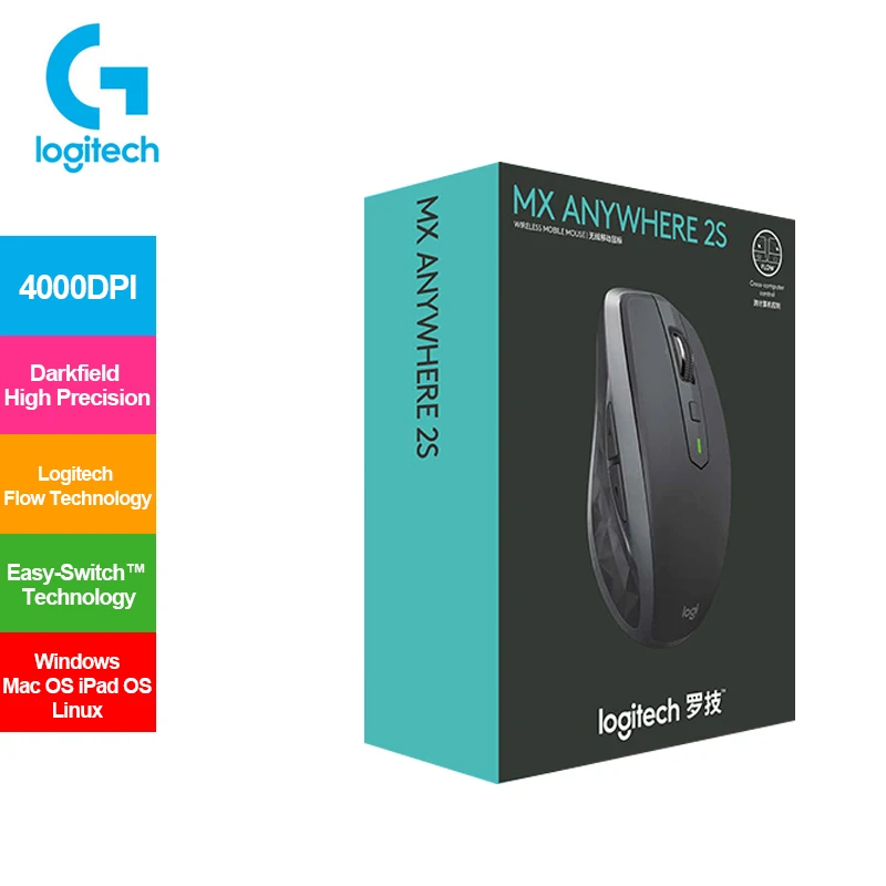 

Logitech MX Anywhere 2S Wireless Mouse Unifying Receiver with Easy-Switch Technology 4000DPI for Windows Mac OS iPad OS