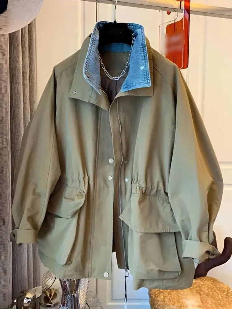 

Женская джинсовая куртка с вышивкой в виде мозолей, Женская демисезонная джинсовая куртка с имитацией двух предметов в уличном стиле, Женское пальто, верхняя одежда