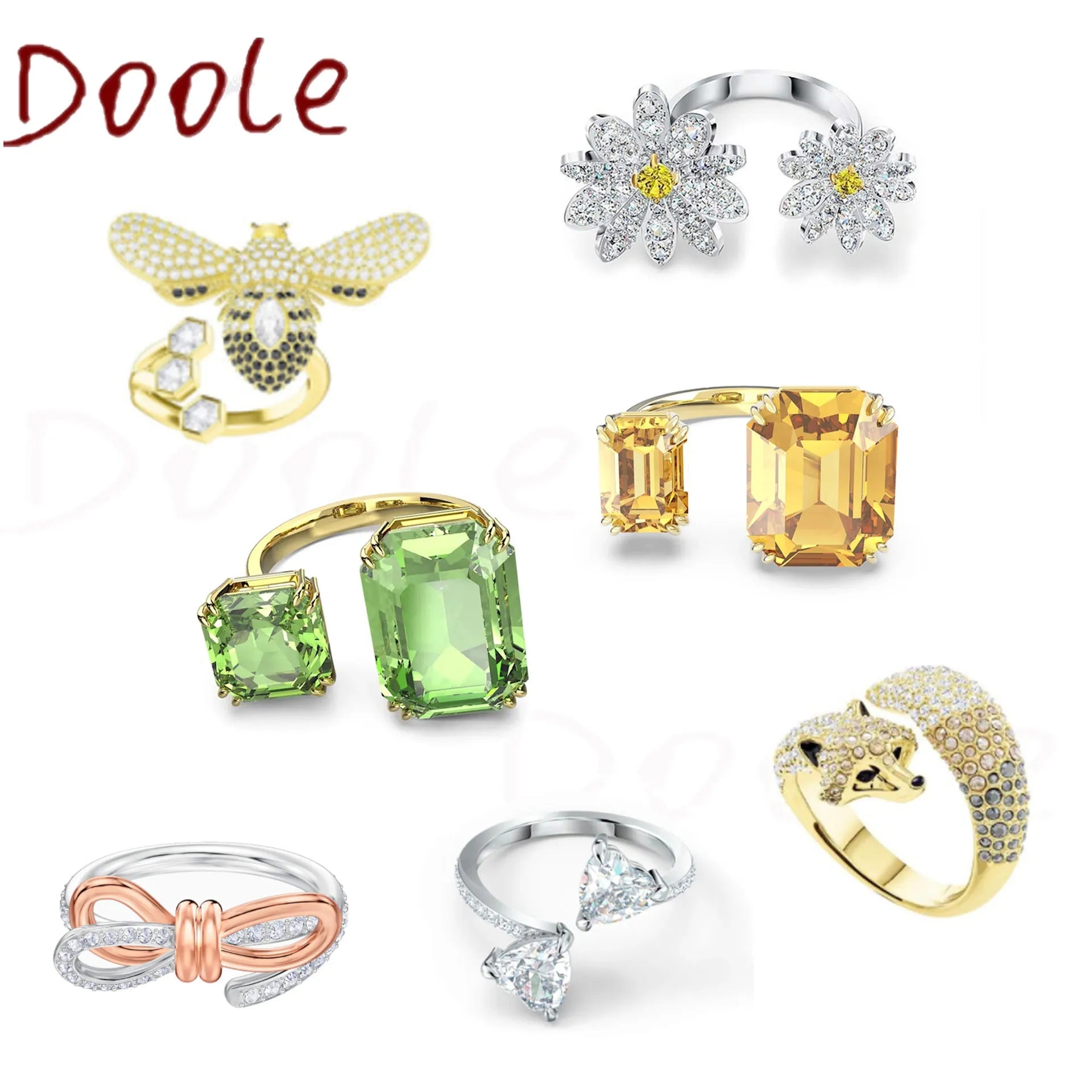 Fashion Jewelry High Quality 2021 SWA Charm Double Daisy Shape Ring Female Daisy Yellow Crystal Open Ring Romantic Gift