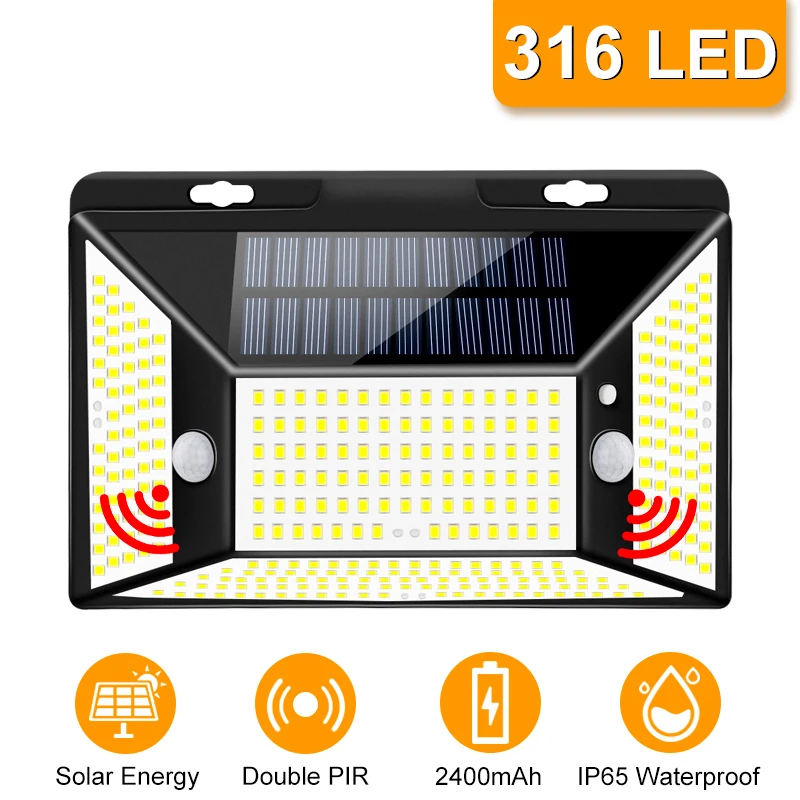316 LED Super Bright Solar Light Outdoor Solar Powered IP65 Waterproof Double PIR Motion Sensor Street Light for Garden Garage
316 LED Super Bright Solar Light Outdoor Solar Powered IP65 Waterproof Double PIR Motion Sensor Street Light for Garden Garage