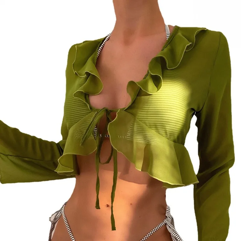 Chiffon Tops Cover Up Women Lace Up Ruched Splice Shirt Bathing Suit Summer New Lace Up Sexy Beach Style Tops Tunics Cover Ups
Chiffon Tops Cover Up Women Lace Up Ruched Splice Shirt Bathing Suit Summer New Lace Up Sexy Beach Style Tops Tunics Cover Ups