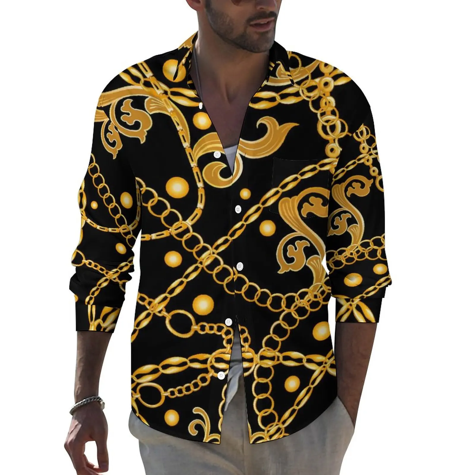 Golden Chain Shirt Vintage Print Casual Shirts Long Sleeve Graphic Street Blouses Spring Fashion Oversized Clothing
Golden Chain Shirt Vintage Print Casual Shirts Long Sleeve Graphic Street Blouses Spring Fashion Oversized Clothing