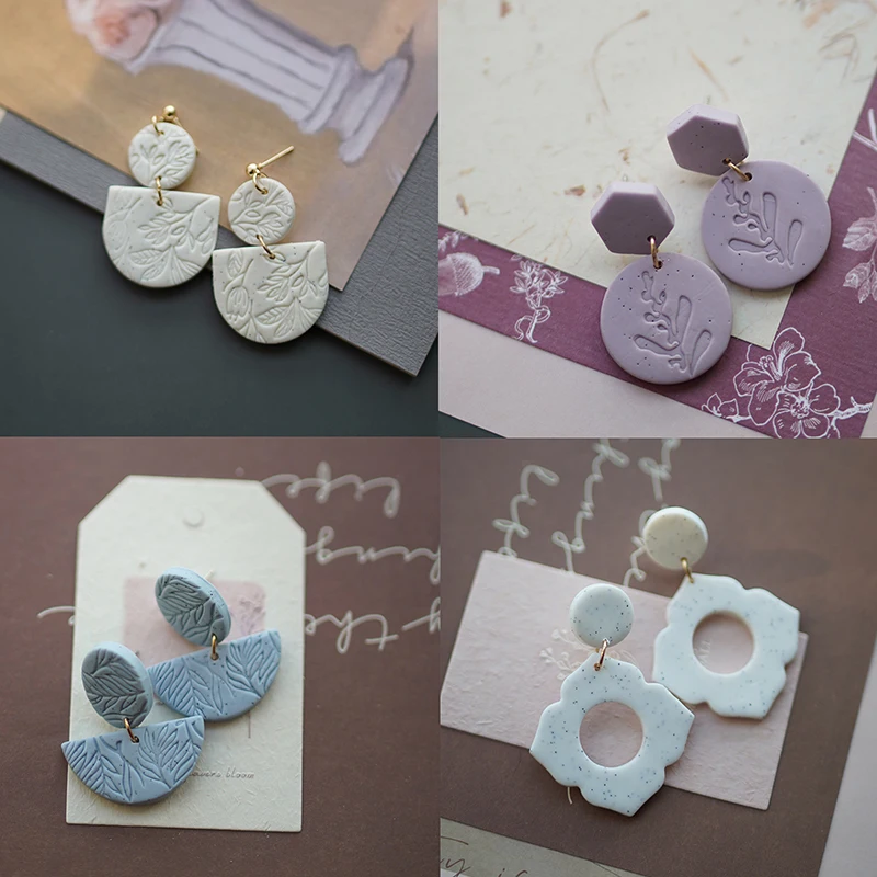 Gentle Pale Light Colors Sandy Pressed Floral Leaf Pattern Handmade Polymer Clay Elegant Vintage Earrings Jewelry Stud Set Party
Gentle Pale Light Colors Sandy Pressed Floral Leaf Pattern Handmade Polymer Clay Elegant Vintage Earrings Jewelry Stud Set Party