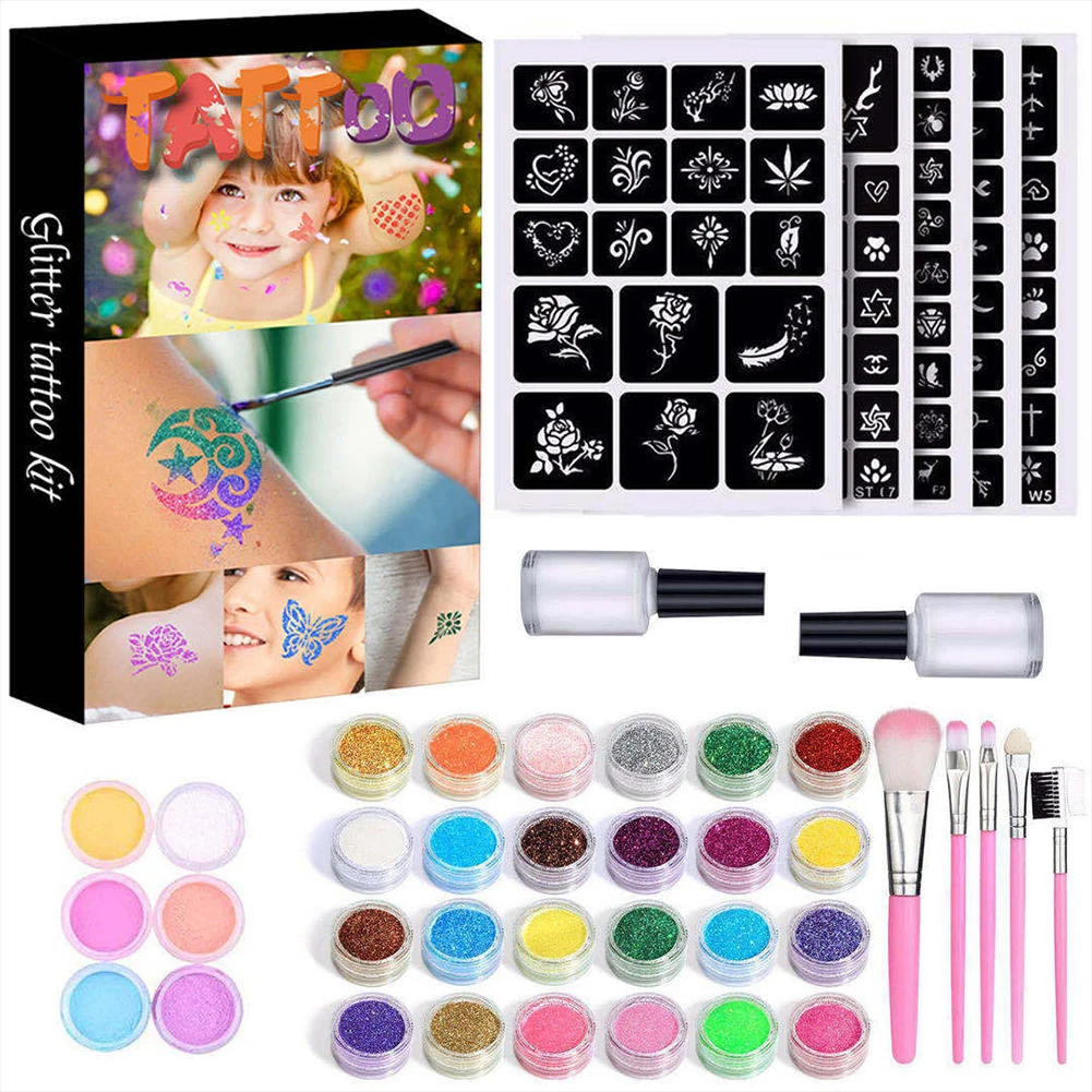 Colorful Diamond Glitter Temporary Tattoo Set Makeup Brush Tattoo Glue Tattoo For People Face Body Art Painting Glitter Powder 
Colorful Diamond Glitter Temporary Tattoo Set Makeup Brush Tattoo Glue Tattoo For People Face Body Art Painting Glitter Powder