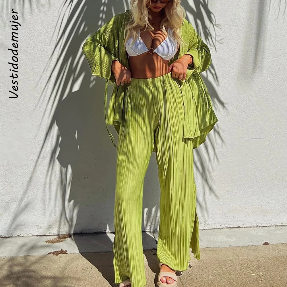 Pleated Long Sleeve Shirt 2 Piece Set Women Loose High Waist Split Trousers Suit Summer Casual Elegant Office Ladies Outfits
Pleated Long Sleeve Shirt 2 Piece Set Women Loose High Waist Split Trousers Suit Summer Casual Elegant Office Ladies Outfits
