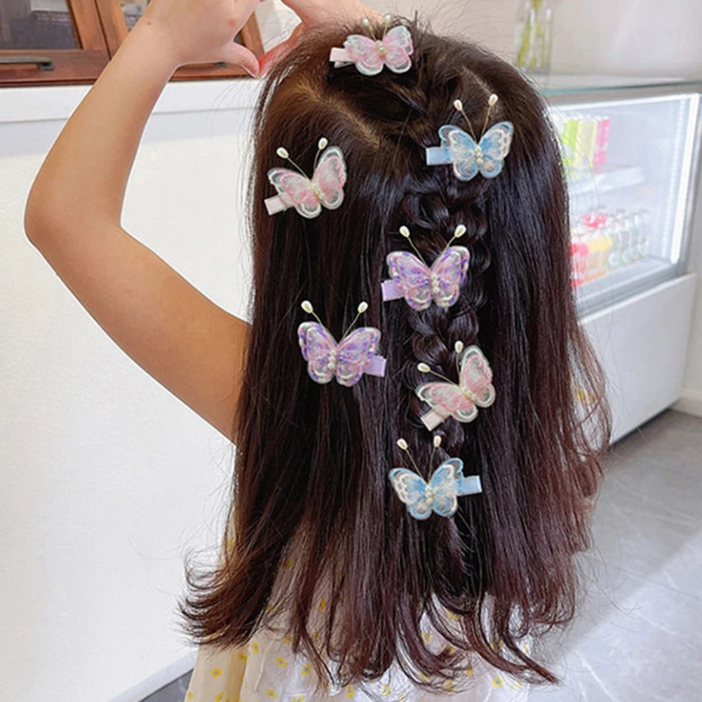 

2Pcs Embroidered Butterfly Hair Clips For Baby Girls Pearl Kids Hairpins Hair Accessories Exquisite Headwear Hair Clip Appliques