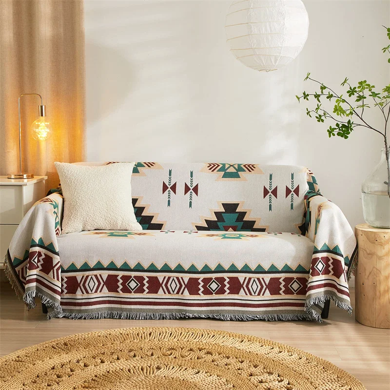 

Boho Throw Blanket Colorful Chenille Woven Bohemian Chair Recliner Furniture Cover Aztec Hippie Throws Sofa Blanket