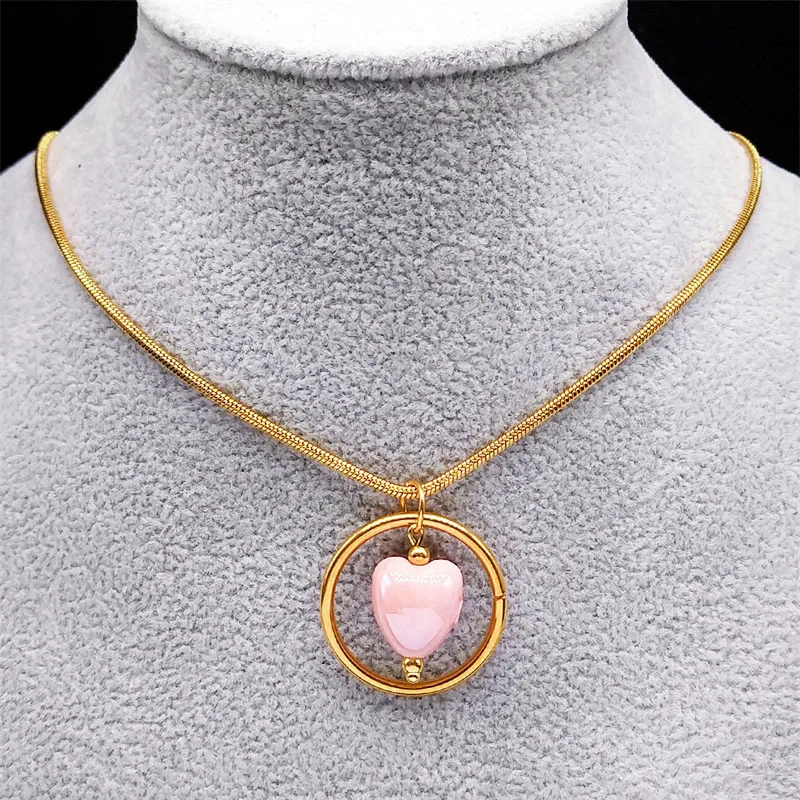 

Y2k Love Heart Ceramic Pendant Necklaces Stainless Steel Gold Color Lover Girl Gift Choker Necklace Women Jewelry collier femme