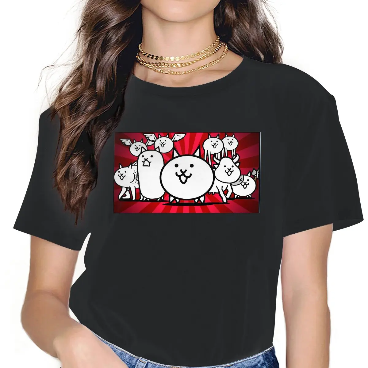 Nyanko Great War Women's T Shirts The Battle Cats Cat Game Hipster Tees Short Sleeve Round Collar T-Shirts Printing Tops
Nyanko Great War Women's T Shirts The Battle Cats Cat Game Hipster Tees Short Sleeve Round Collar T-Shirts Printing Tops