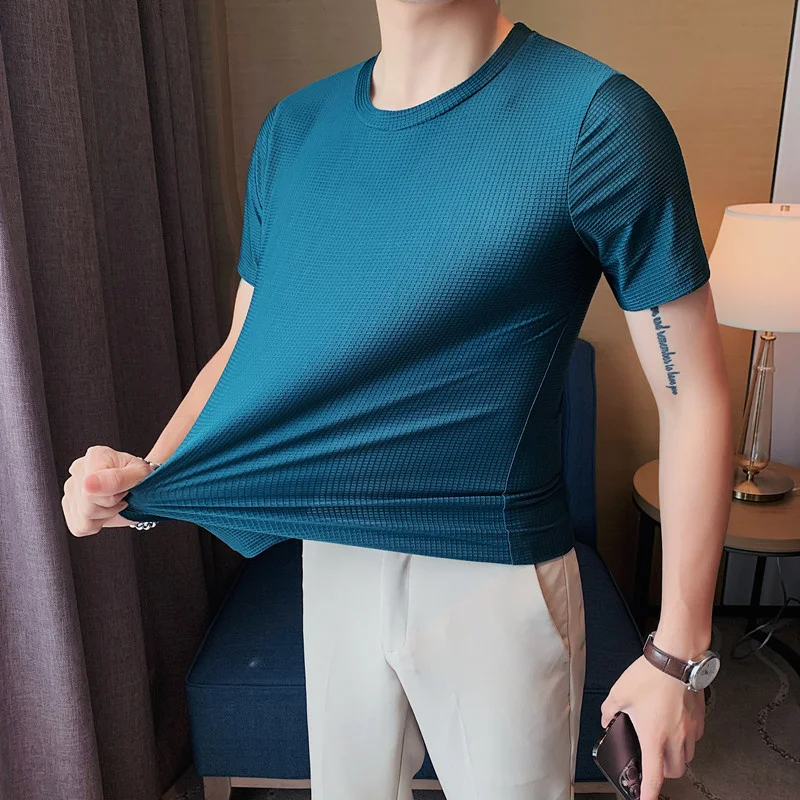 2024 High Elasticity T-shirts Men Short Sleeve Slim T-Shirt Casual Business Social Ice Silk Round Neck Tee Solid Color Tops
2024 High Elasticity T-shirts Men Short Sleeve Slim T-Shirt Casual Business Social Ice Silk Round Neck Tee Solid Color Tops
