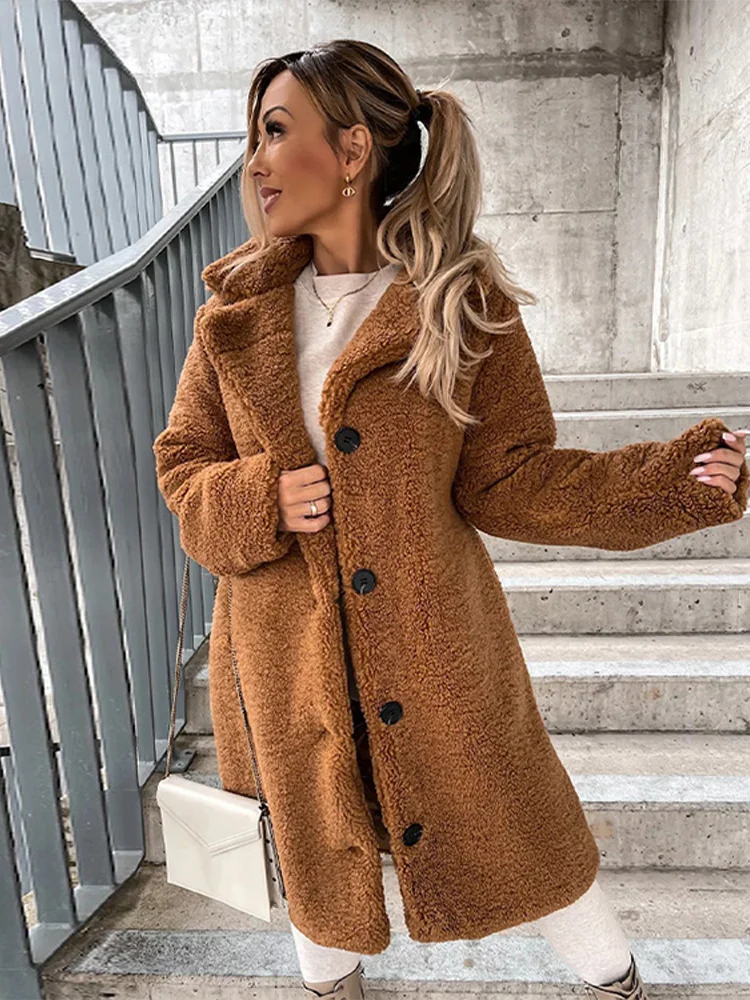 Faux Wool Blends Women Warm Coat 2023 Spring Single Breasted Outerwear Teddy Plush Overcoats Female Chic Solid Streetwear Coats
Faux Wool Blends Women Warm Coat 2023 Spring Single Breasted Outerwear Teddy Plush Overcoats Female Chic Solid Streetwear Coats