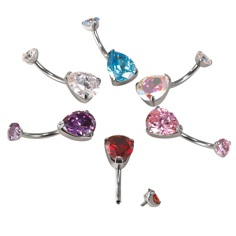 

G23 Titanium Heart Cz Stone Navel Earring Curves Belly Button Ring Body Earlobe Threaded Bellybutton Barbell Piercing Jewellery