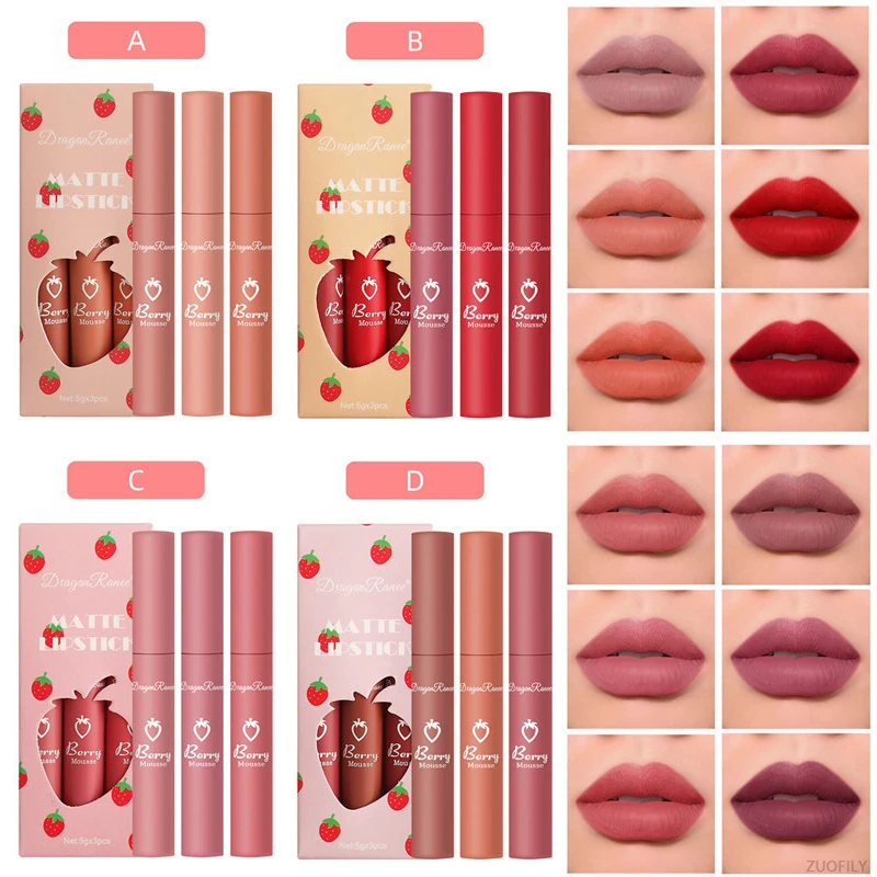 Non-stick Cup 3PCS Liquid Lipstick Set Lip Gloss Matte Velvet Lip Glaze Women Cosmetics Lip Beauty Non-marking Natural Sweet
Non-stick Cup 3PCS Liquid Lipstick Set Lip Gloss Matte Velvet Lip Glaze Women Cosmetics Lip Beauty Non-marking Natural Sweet