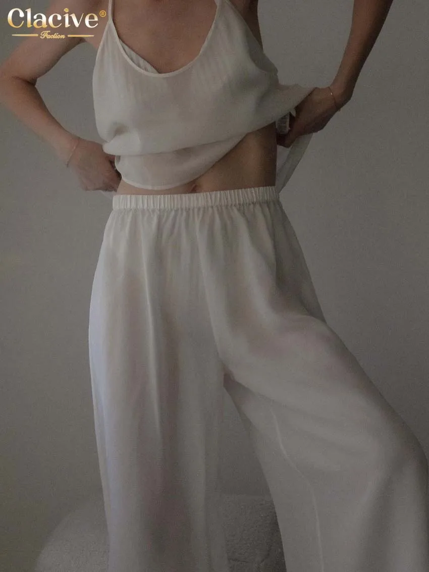 Clacive Sexy White Women's Summer Suit Elegant High Waist See Through Pants Set Female Casual Sleeveless Tank Top Two Piece Set
Clacive Sexy White Women's Summer Suit Elegant High Waist See Through Pants Set Female Casual Sleeveless Tank Top Two Piece Set