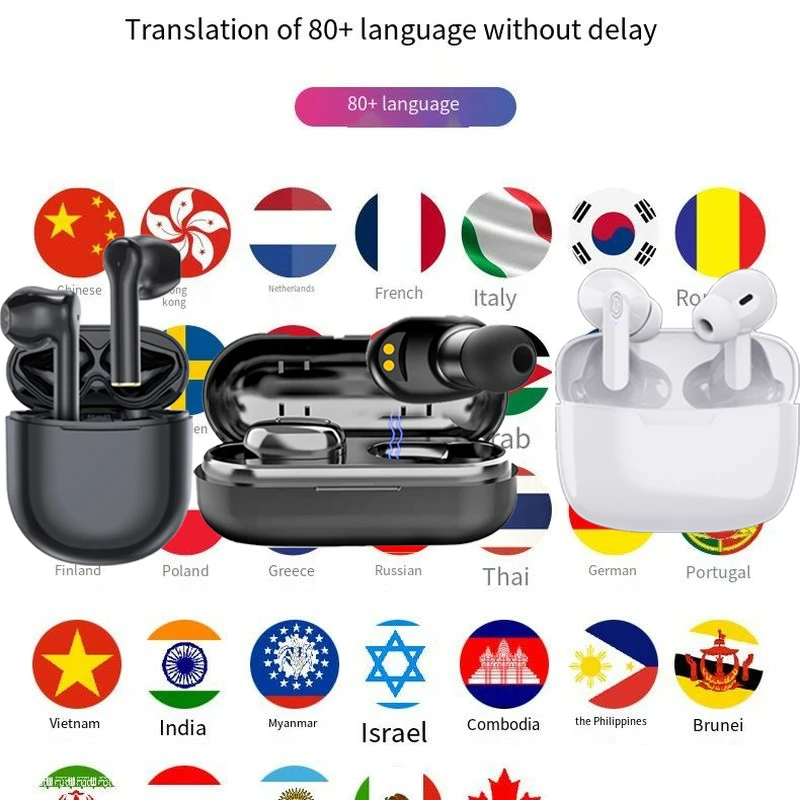 Smart TWS Translation Headphones 80 Languages Instant Translate Smart Voice Translator Wireless Bluetooth Translator Earphone
Smart TWS Translation Headphones 80 Languages Instant Translate Smart Voice Translator Wireless Bluetooth Translator Earphone