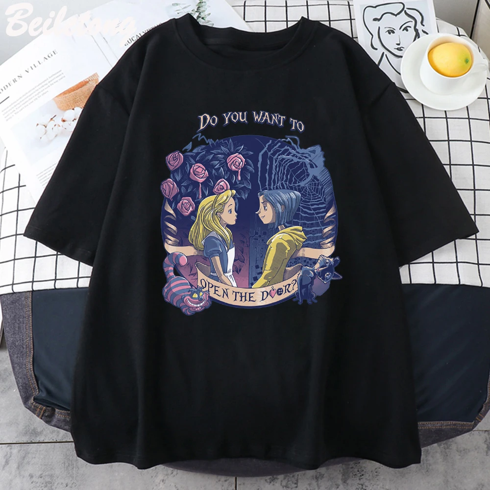 Coraline & Alice Open The Door T Shirt 100%Cotton Cute Girls In The Wonderland Tops Movie Retro Graphic Tees Harajuku Streetwear
Coraline & Alice Open The Door T Shirt 100%Cotton Cute Girls In The Wonderland Tops Movie Retro Graphic Tees Harajuku Streetwear