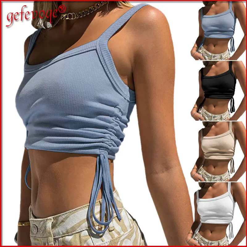 Women's Summer Fashion Rib Knit Y2K Casual Sleeveless T-shirt Drawstring Solid Vest Crop Tank Top Female Clothing Camisole 2022
Women's Summer Fashion Rib Knit Y2K Casual Sleeveless T-shirt Drawstring Solid Vest Crop Tank Top Female Clothing Camisole 2022