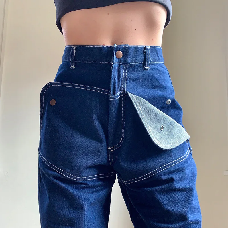 Street Fashion Contrast Colors Open-line High Waist Straight Pants Women Unique Pocket Design Patchwork Jeans Indie Denim Pants
Street Fashion Contrast Colors Open-line High Waist Straight Pants Women Unique Pocket Design Patchwork Jeans Indie Denim Pants