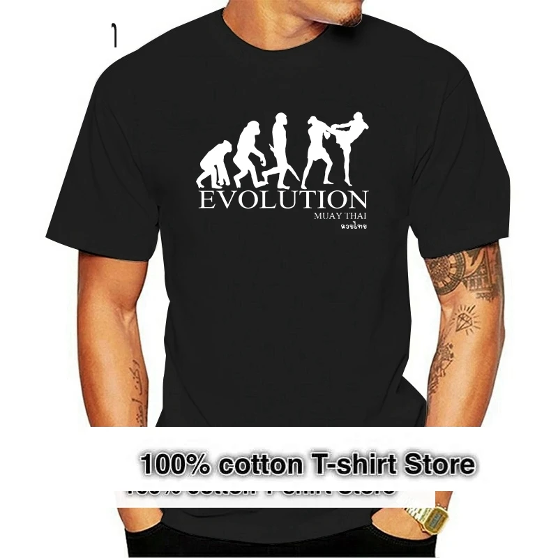 

Muay Thai Boxinger Evolution Martialer Artser NNA 100% Cotton Black Men's Top T-shirt Summer Short Sleeves T Shirt Fashion