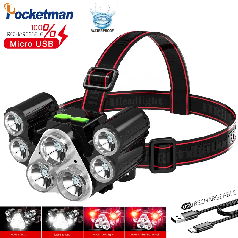 Ultra Bright 7 LED Headlamp USB Rechargeable Headlight White/Red Light 4 Switch Modes Head Lamp Waterproof Head Torch 18650 
Ultra Bright 7 LED Headlamp USB Rechargeable Headlight White/Red Light 4 Switch Modes Head Lamp Waterproof Head Torch 18650
