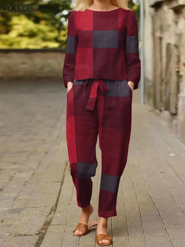2022 ZANZEA Women Long Sleeve Blouse Matching Sets 2PCS Summer Vintage Plaid Checked Pants Suits Casual Trousers Suits Tracksuit
2022 ZANZEA Women Long Sleeve Blouse Matching Sets 2PCS Summer Vintage Plaid Checked Pants Suits Casual Trousers Suits Tracksuit
