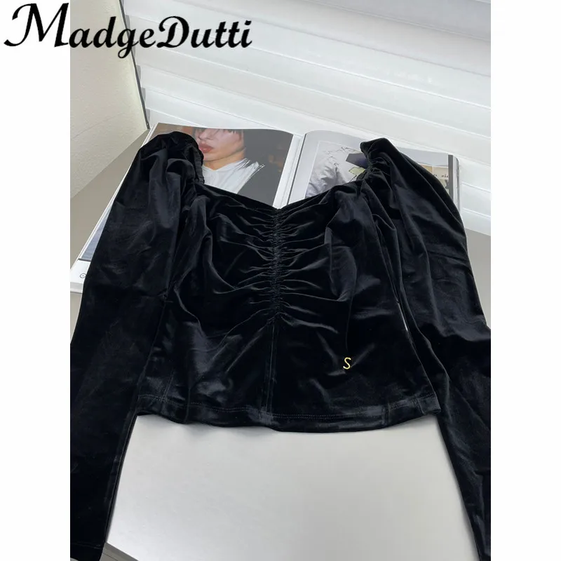 9.28 MadgeDutti Pin Decoration Velvet Ruched Square Collar Puff Sleeve Short Top T-Shirt Women
9.28 MadgeDutti Pin Decoration Velvet Ruched Square Collar Puff Sleeve Short Top T-Shirt Women