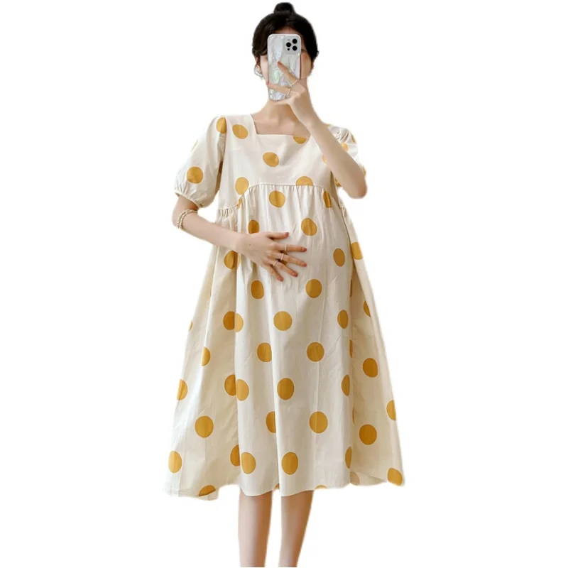 Летнее Длинное свободное платье для беременных женщин с коротким рукавом женская одежда для беременных в горошек с квадратным вырезом платье для беременных 
Летнее Длинное свободное платье для беременных женщин с коротким рукавом женская одежда для беременных в горошек с квадратным вырезом платье для беременных