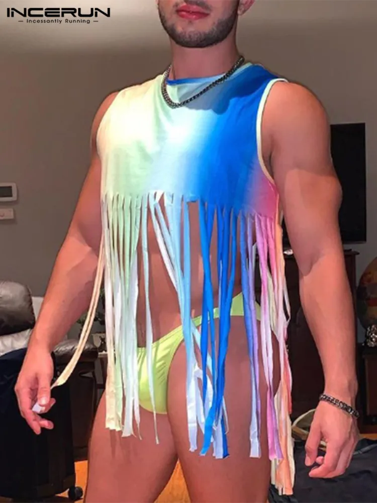 Fashion Men Tank Tops Tie Dye Colorful Tassel O-neck Streetwear Sexy Casual Vests 2022 Personality Sleeveless Tops INCERUN 5XL 7
Fashion Men Tank Tops Tie Dye Colorful Tassel O-neck Streetwear Sexy Casual Vests 2022 Personality Sleeveless Tops INCERUN 5XL 7