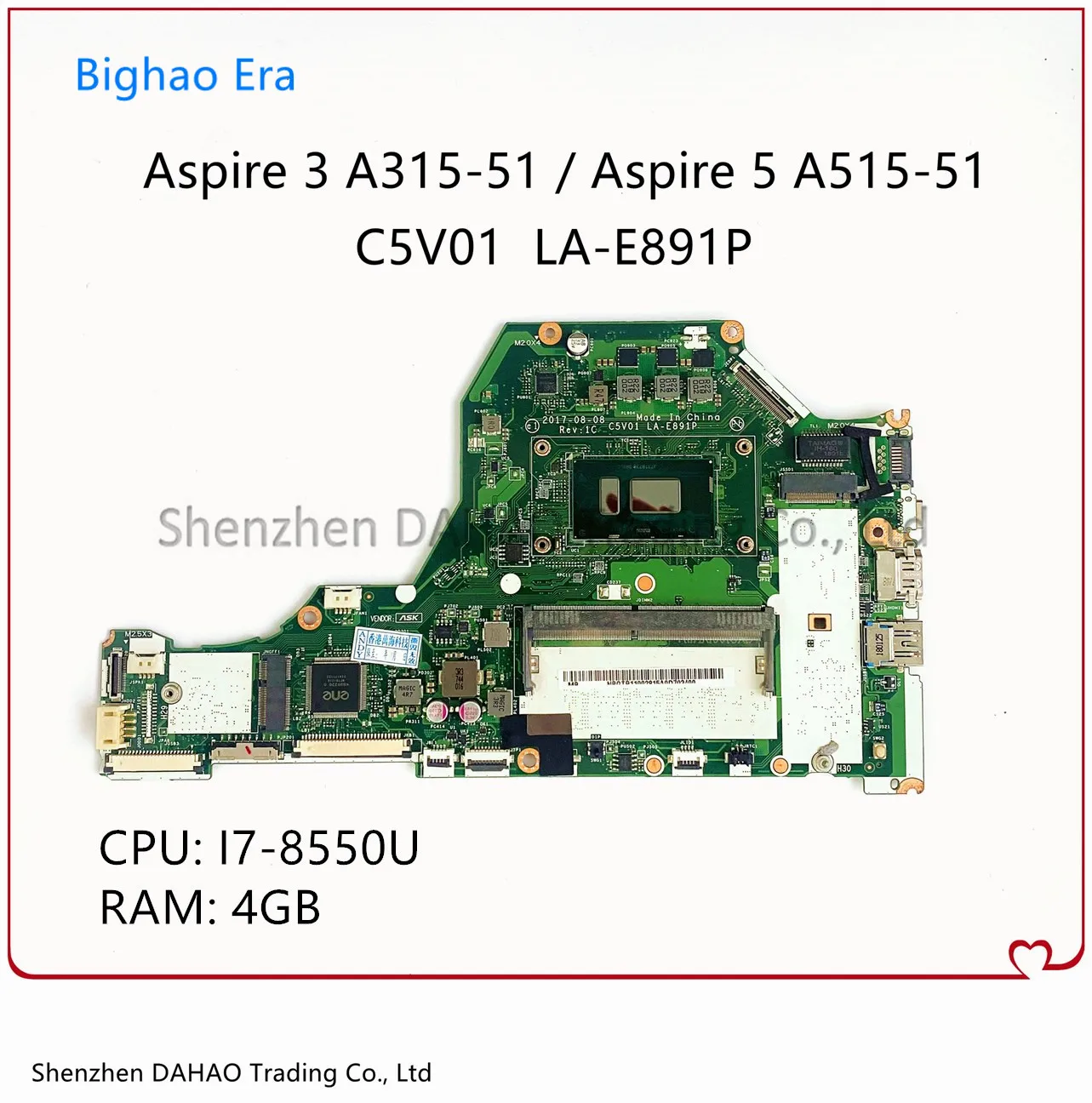 

C5V01 LA-E891P For ACER Aspire A515-51G A615-51G A515-51 A315-51 Laptop Motherboard With i7-8550U CPU 4GB-RAM 100% Fully Tested