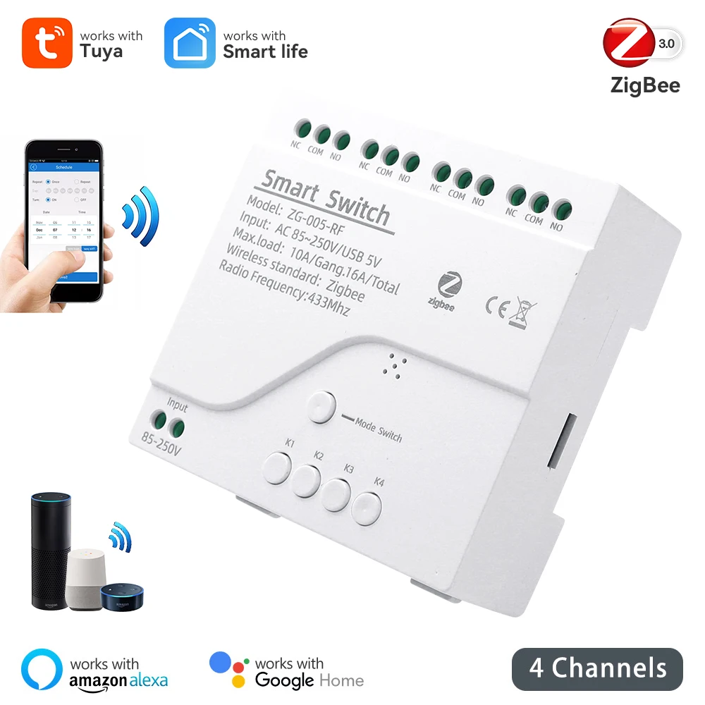 Tuya Zigbee 4CH Smart Switch Relay with Push Button Light Wireless Switch Module Smart Life APP Control Voice for Alexa Google
Tuya Zigbee 4CH Smart Switch Relay with Push Button Light Wireless Switch Module Smart Life APP Control Voice for Alexa Google