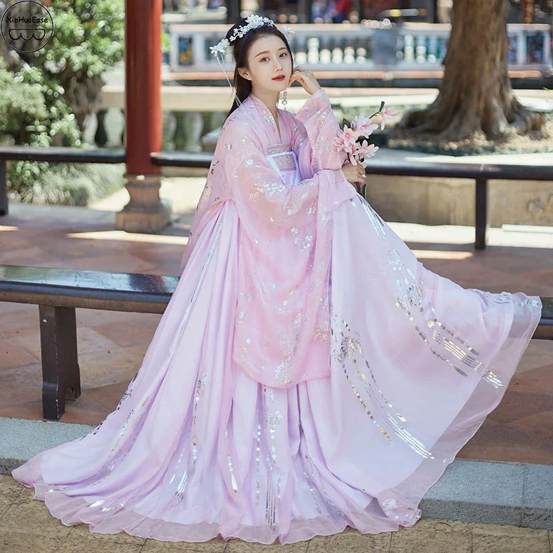 XinHuaEase Hanfu женское розовое китайское традиционное платье танцевальный сказочный