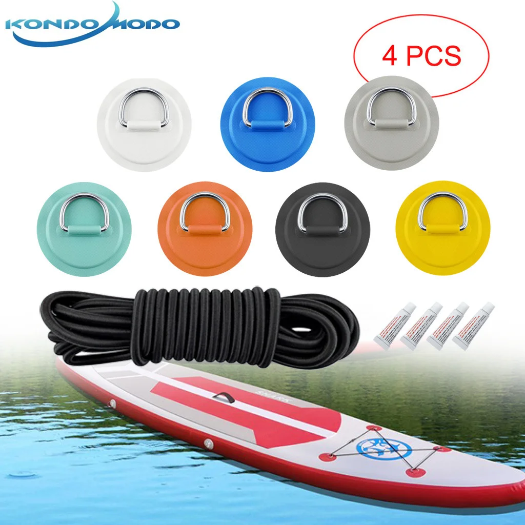 

4PCS Boat Accessories 8cm D Ring Pad PVC Patch Boat Deck Rigging 2.5m Elastic Bungee Rope Kit For Stand Up Paddle Board SUP Deck