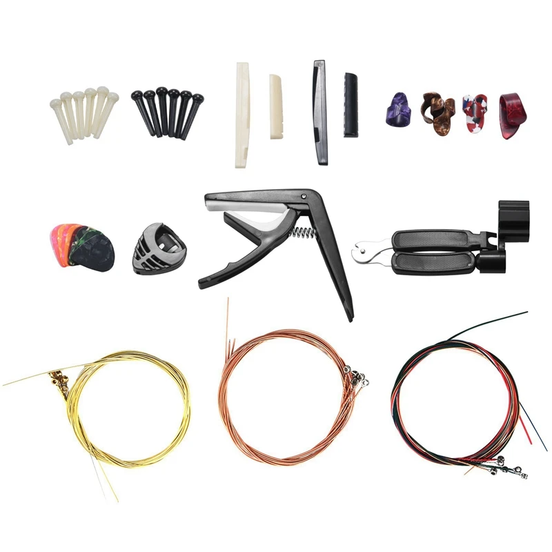 170 PCS Including Guitar Picks,Capo,Acoustic Guitar Strings,3 In 1String Winder,Bridge Pins,6 String Bone Bridge Saddle
170 PCS Including Guitar Picks,Capo,Acoustic Guitar Strings,3 In 1String Winder,Bridge Pins,6 String Bone Bridge Saddle