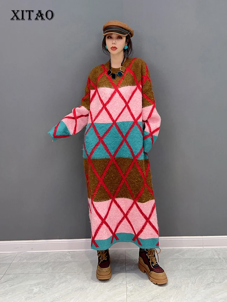 XITAO Contrast Color Knitting Dress Loose Fashion Plaid Pattern Splicing Women 2022 Winter New Casual Sweater Dress FBB1118
XITAO Contrast Color Knitting Dress Loose Fashion Plaid Pattern Splicing Women 2022 Winter New Casual Sweater Dress FBB1118