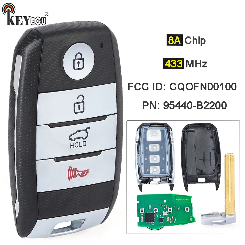 KEYECU 433 МГц 8А чип FCC ID: CQOFN00100 PN: 95440-B2200 4 кнопки смарт-пульт дистанционного