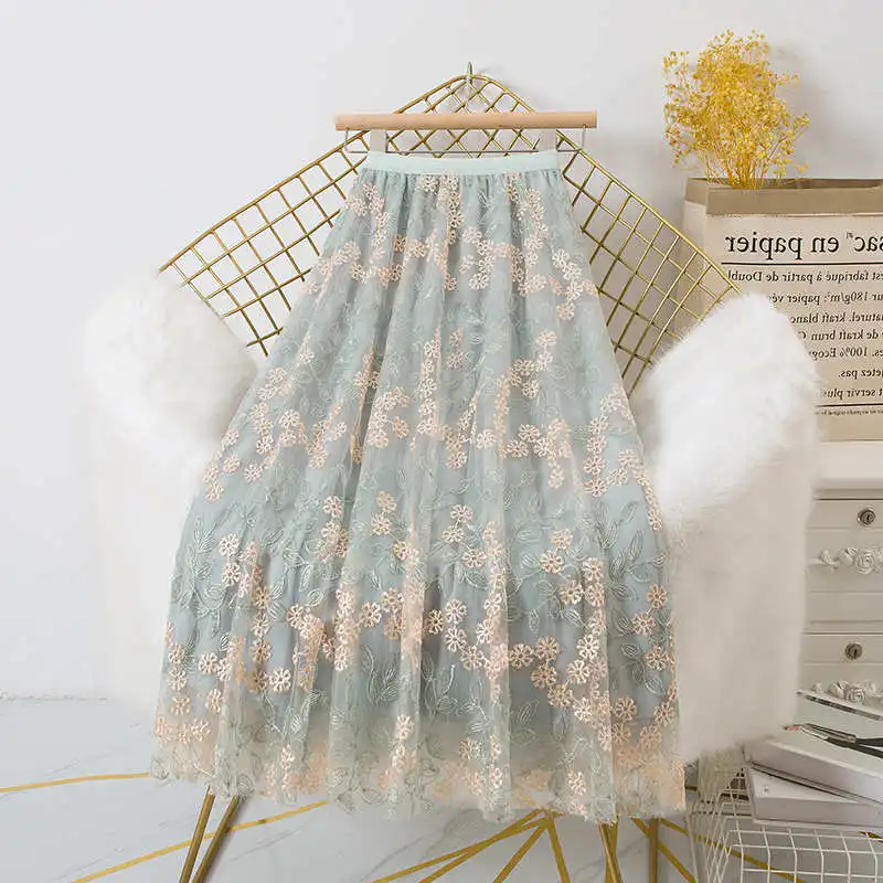 Floral Mesh Skirt Women's Mid Length Spring Summer Sweet Embroidery Lace Long Bohemian Skirt Maxi Tulle High Waist Skirt C8154
Floral Mesh Skirt Women's Mid Length Spring Summer Sweet Embroidery Lace Long Bohemian Skirt Maxi Tulle High Waist Skirt C8154
